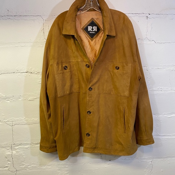 RR Serra Mens Tan Suede Cost 3/4 Length with Pockets Button Closure Lined - Picture 12 of 15